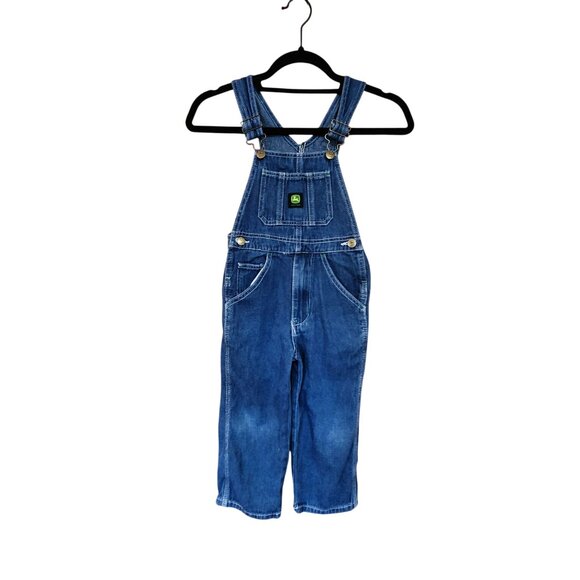 John Deere Kids Denim Overalls Size 5 Blue Cotton Adjustable Straps - Picture 1 of 4